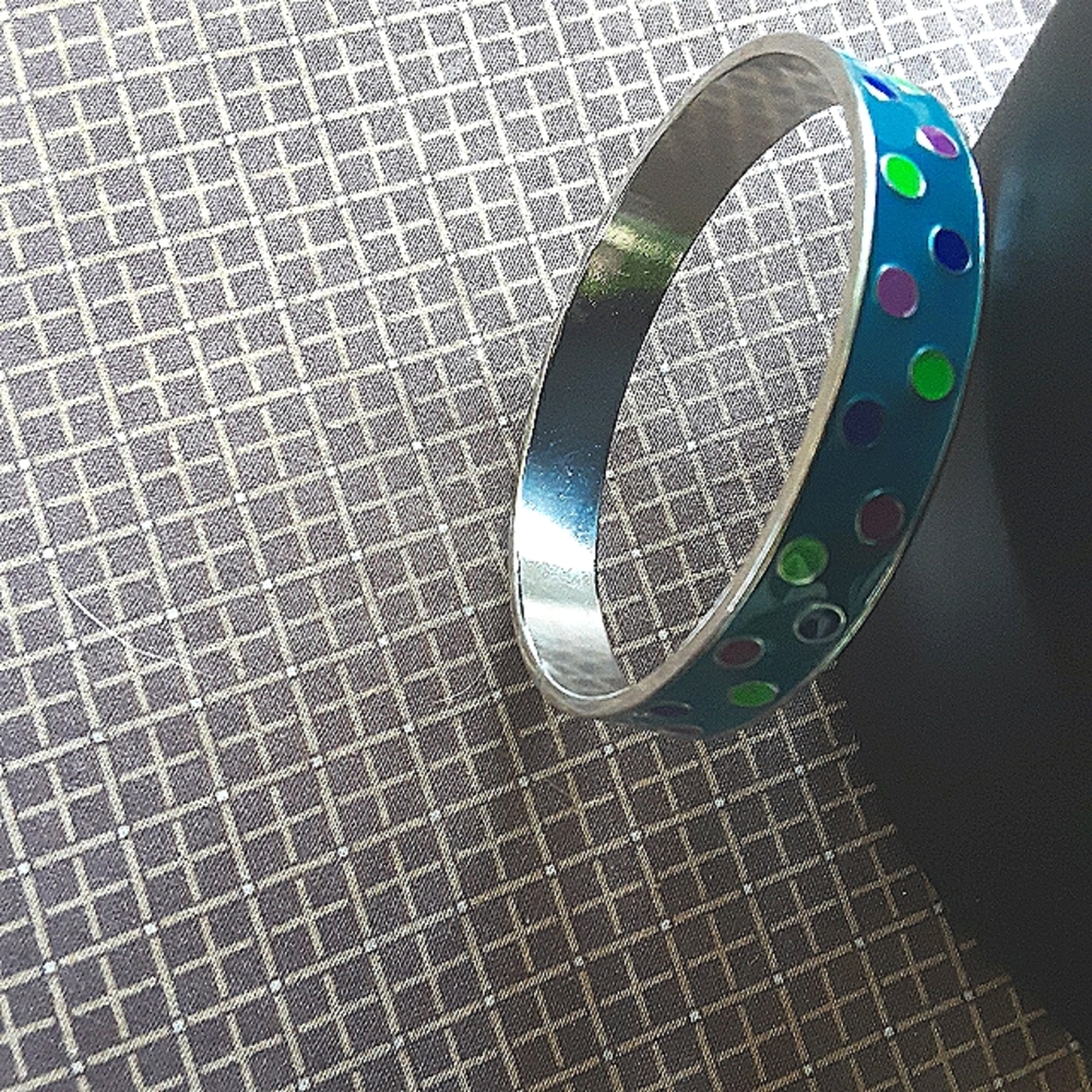 Enameled polk-a-dot silver toned bangle, bracelet..